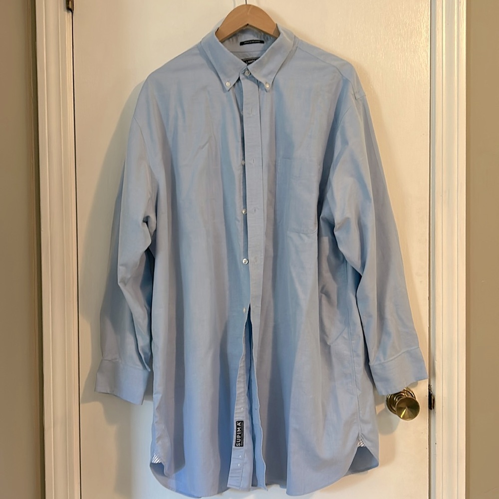 Men’s Lands’ End light blue, dress shirt. Size 18 1/2 -35T no iron. Like new